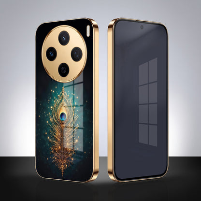 Vivo X200 5G Golden Peacock Feather Gold Electroplated Glass Phone Back Case