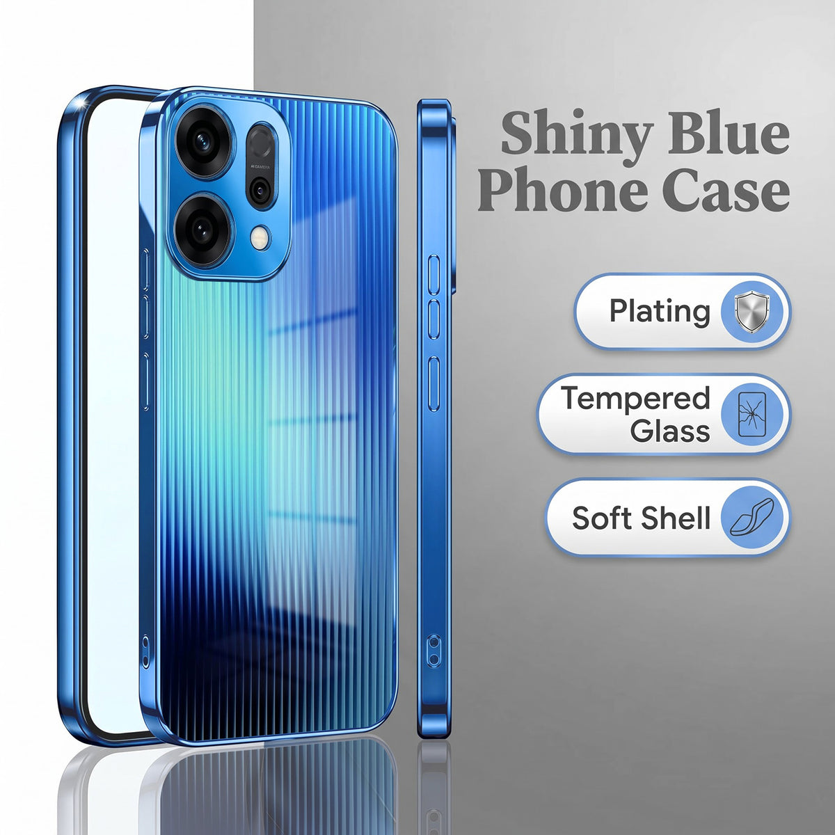 Oppo Reno 14 5G Aureon X1 Blue Electroplated Glass Phone Back Case