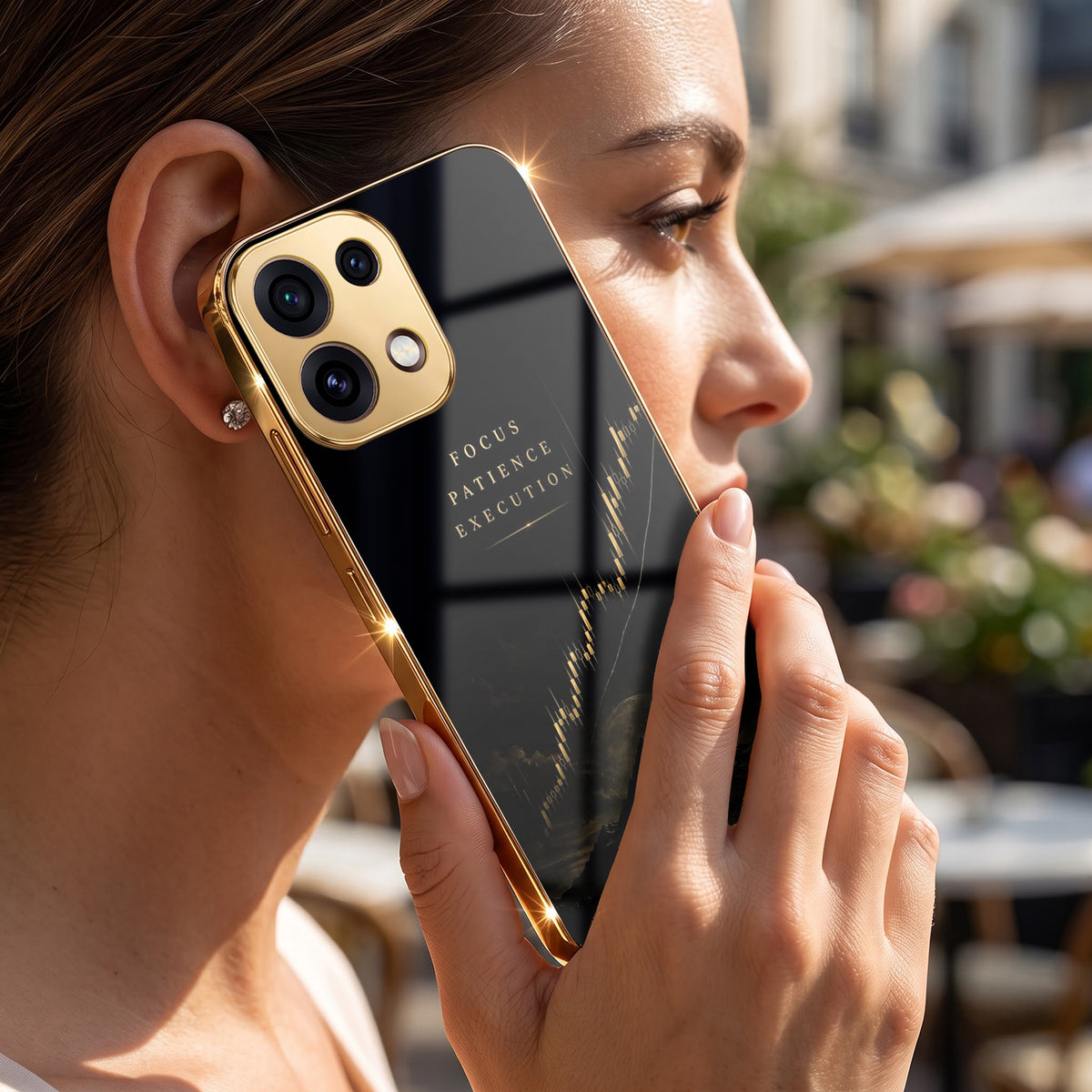 Oppo Reno 16C 5G Focus Gold Electroplated Glass Phone Back Case