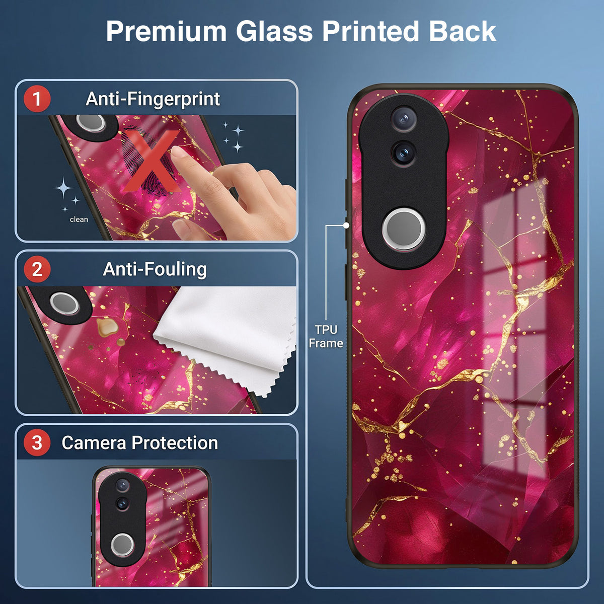 Vivo V50 5G Luxury Crimson Marble Acrylic Glass Back Case