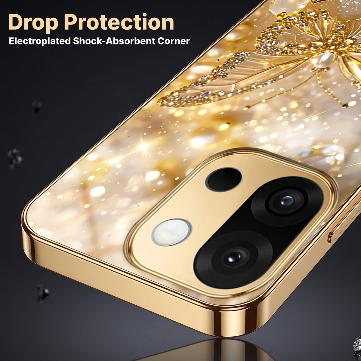 OnePlus 13s 5G Golden Butterfly Gold Electroplated Glass Phone Back Case