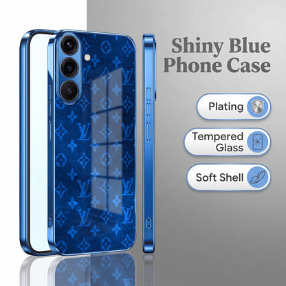 Samsung Galaxy A56 5G Luxury Monogram Blue Electroplated Glass Phone Back Case