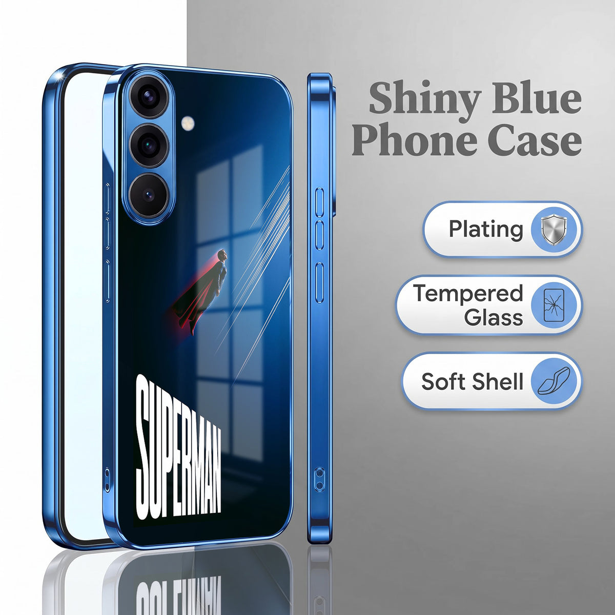 Samsung Galaxy A36 5G Superman Blue Electroplated Glass Phone Back Case