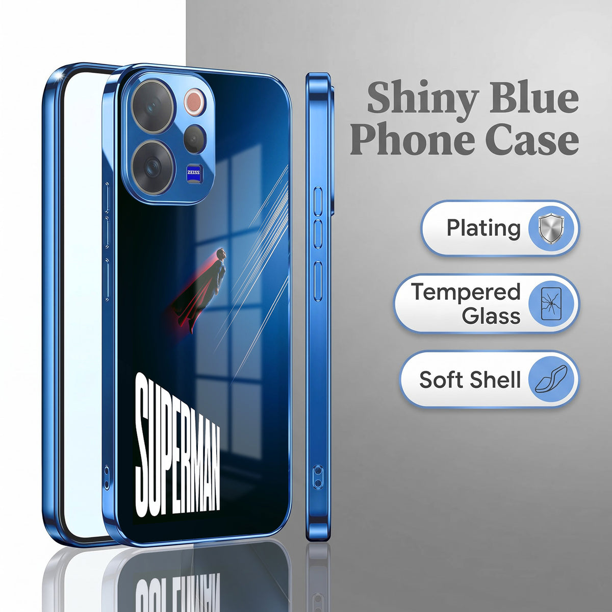 Vivo V70 5G Superman Blue Electroplated Glass Phone Back Case