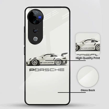 Vivo V40 Pro 5G Premium Acrylic Shockproof Glass Back Case (White Porsche)
