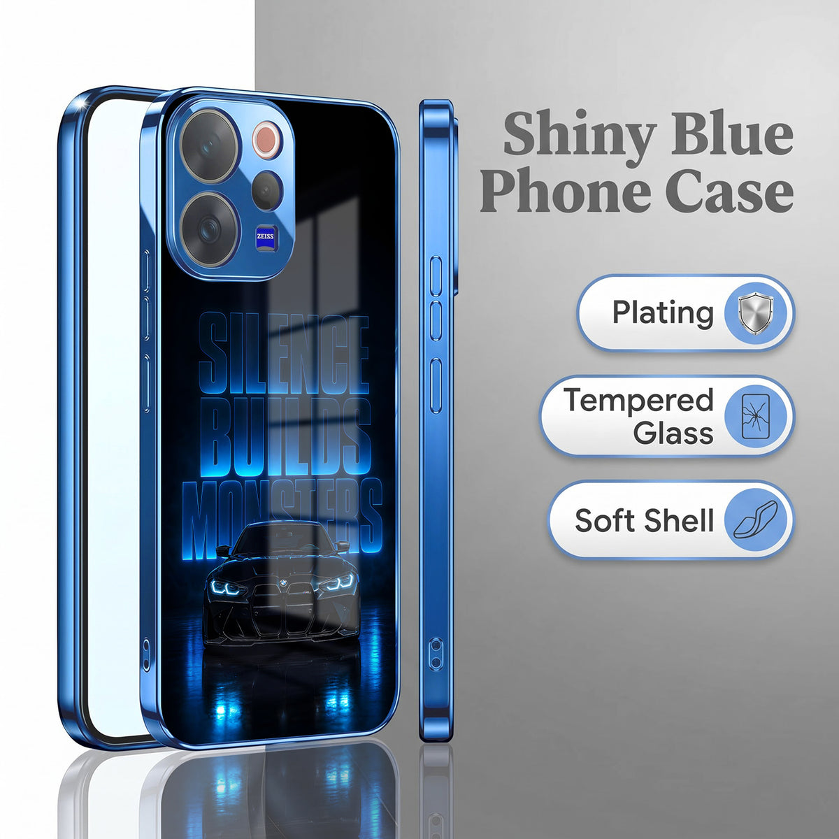 Vivo V70 5G Silence Build Monsters Blue Electroplated Glass Phone Back Case