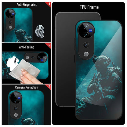 Vivo V40 Pro 5G Premium Acrylic Shockproof Glass Back Case (Soldier Case)