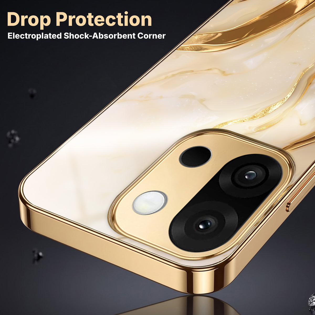 OnePlus 13s 5G Marvel Texture Gold Electroplated Glass Phone Back Case