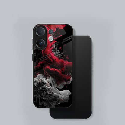 Vivo V60 5G Phone case with red, black, and white abstract design on a gray background