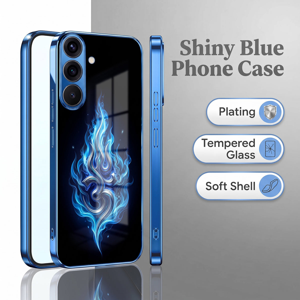 Samsung Galaxy A56 5G Blue Flame OM Blue Electroplated Glass Phone Back Case