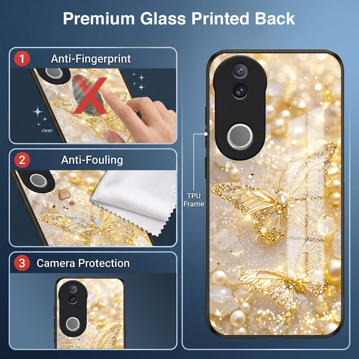 Vivo V50 5G Golden Butterfly Acrylic Glass Back Case