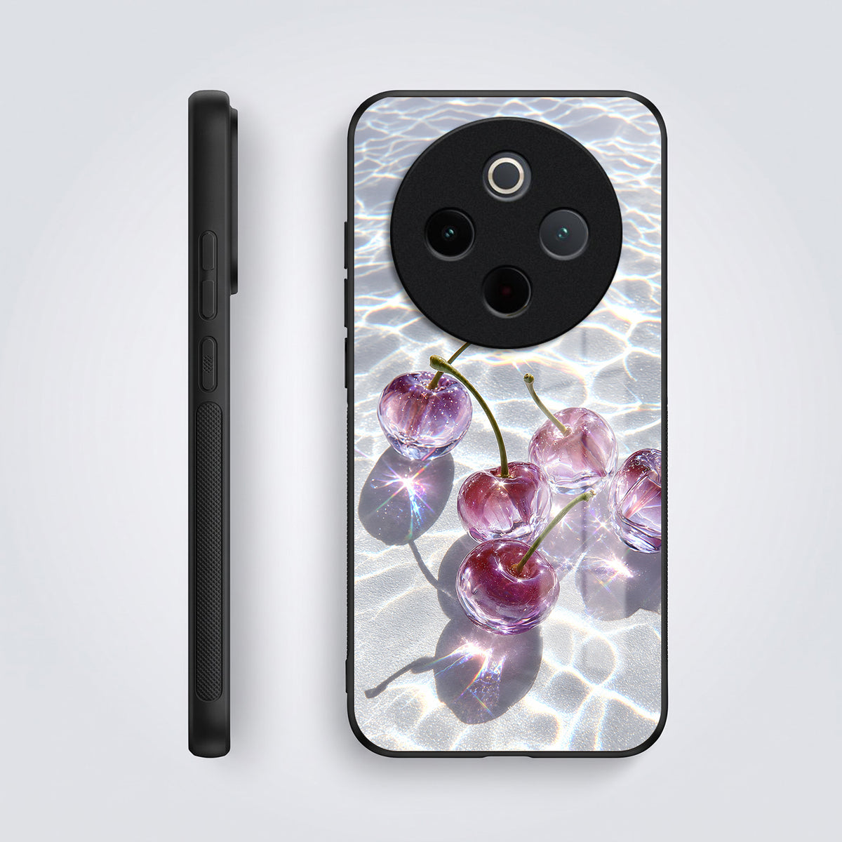 Vivo T4 5G Purple Transparent Cherry Acrylic Glass Back Case