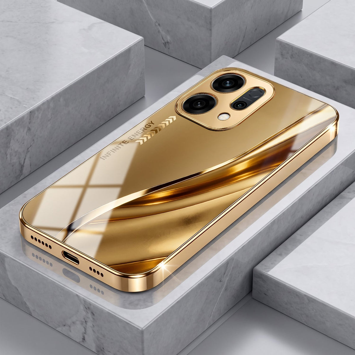 Oppo Reno 14 5G Luxury Infinity Energy Gold Electroplated Glass Phone Case