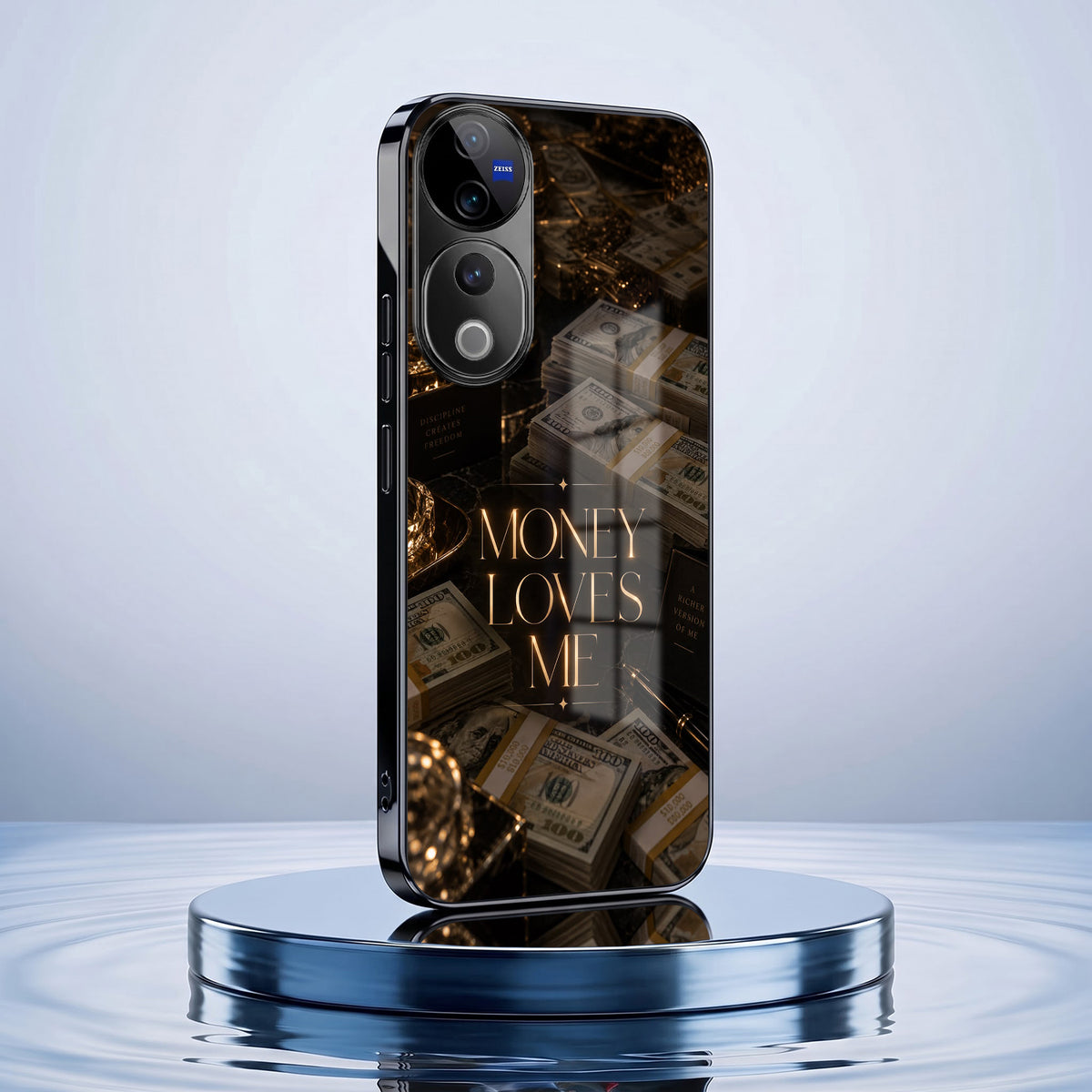 Vivo V40 Pro 5G Money Loves Me Black Electroplated Glass Phone Back Case
