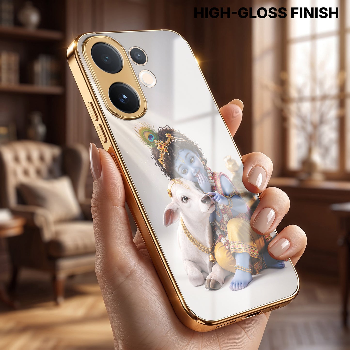 Vivo V60 5G Bal Krishna Blessings Gold Electroplated Glass Phone Back Case