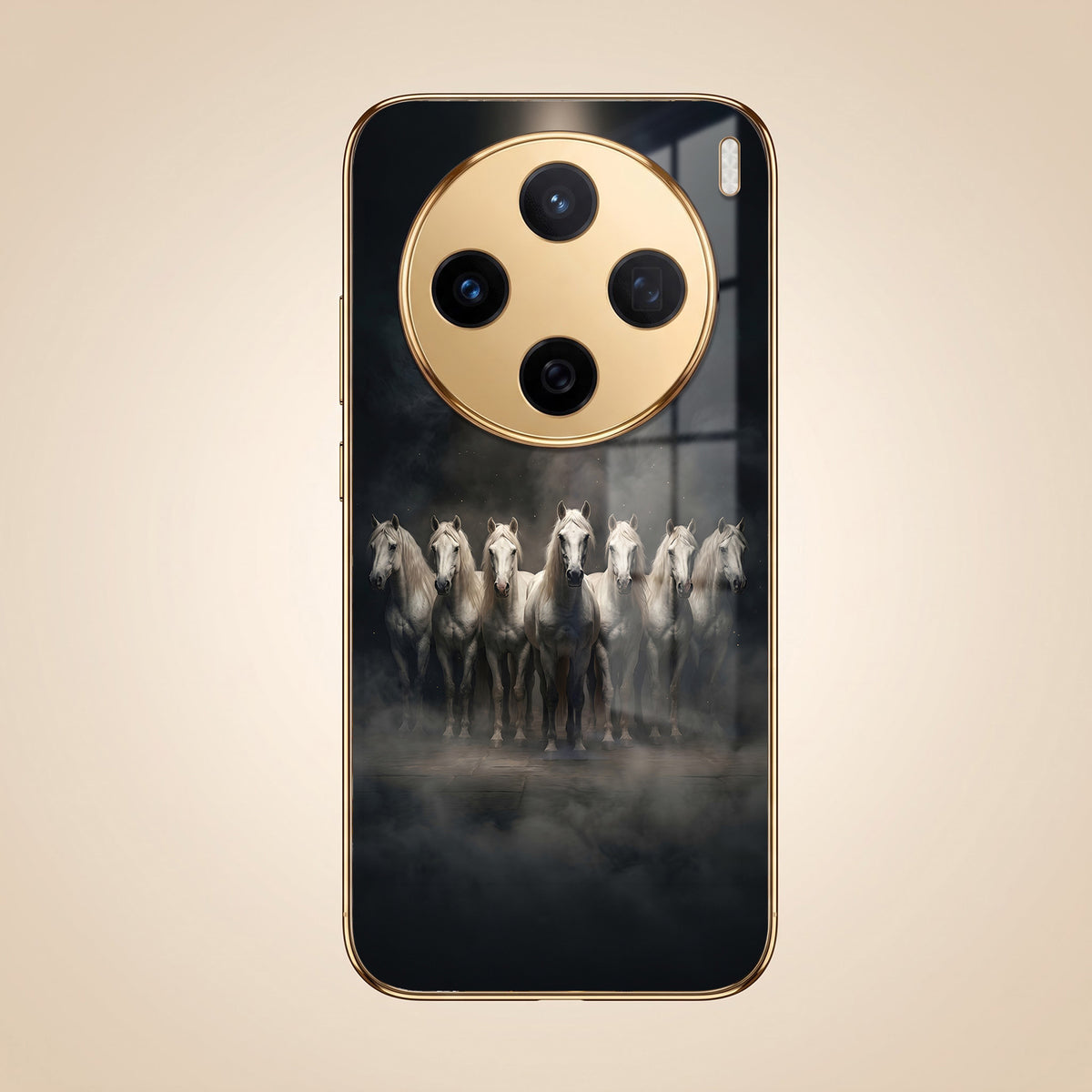 Vivo X200T 5G Running Horses Gold Electroplated Glass Phone Back Case