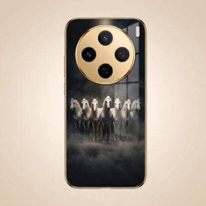 Vivo X200T 5G Running Horses Gold Electroplated Glass Phone Back Case