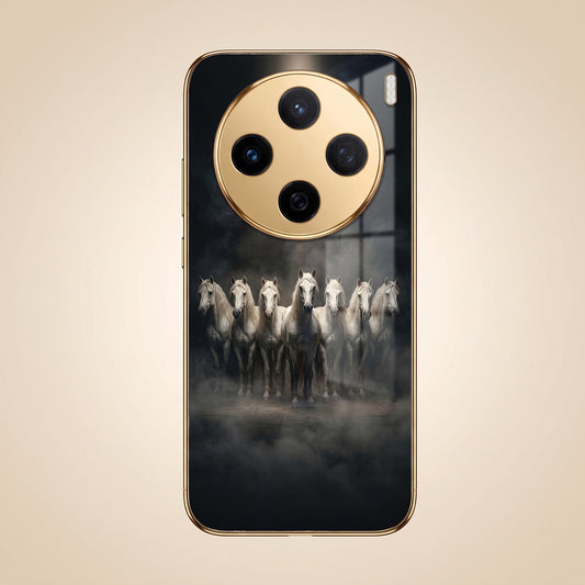 Vivo X200 5G Running Horses Gold Electroplated Glass Phone Back Case