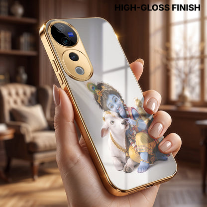 Vivo V40 Pro 5G Bal Krishna Blessings Gold Electroplated Glass Phone Back Case