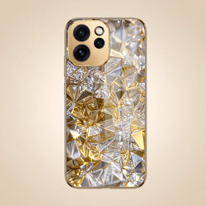 Oppo Reno 15 Pro Mini 5G White Diamond Shatter Gold Electroplated Glass Phone Back Case