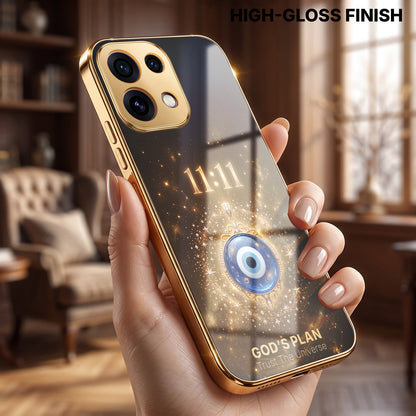 Oppo Reno 16C 5G God’s Plan Evil Eye Gold Electroplated Glass Phone Back Case