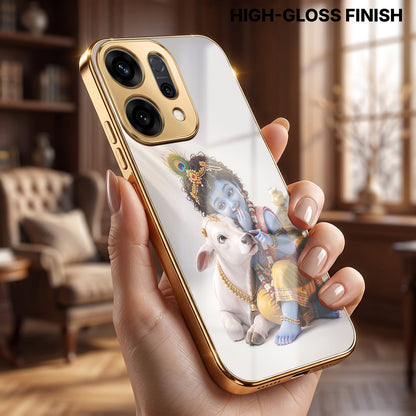 Oppo Reno 14 5G Bal Krishna Blessings Gold Electroplated Glass Phone Back Case