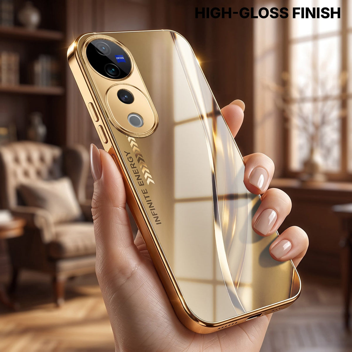 Vivo V40 Pro 5G Luxury Infinity Energy Gold Electroplated Glass Phone Case