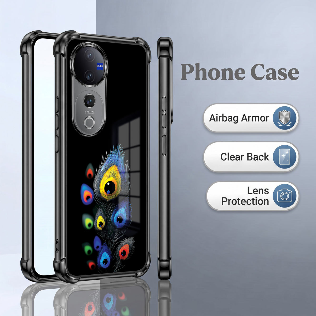 Vivo V40 Pro 5G Multi-Feather Peacock Airbags Printed Back Case