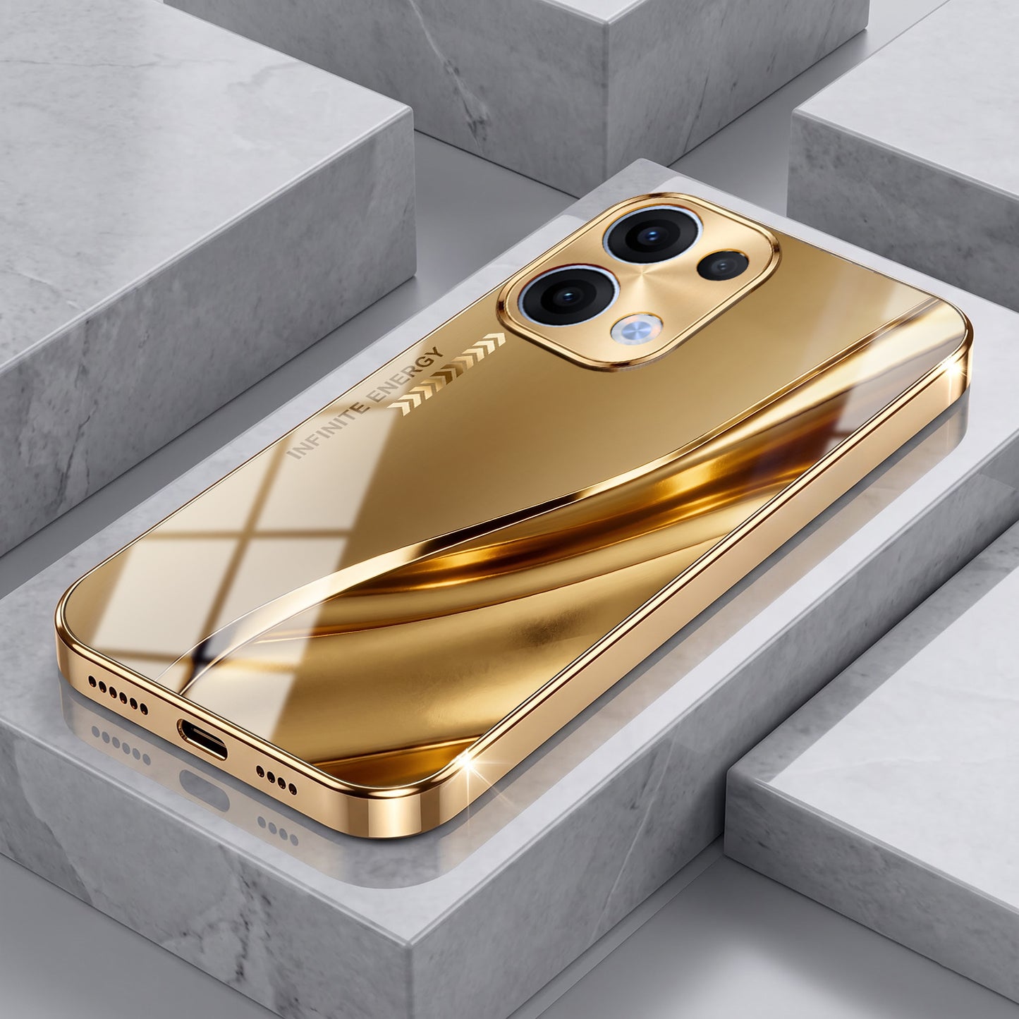 Oppo Reno 13 5G Luxury Infinity Energy Gold Electroplated Glass Phone Case