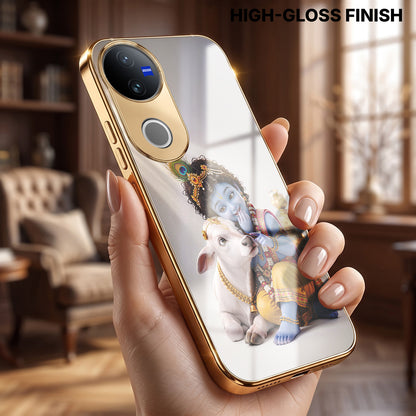 Vivo V50 5G Bal Krishna Blessings Gold Electroplated Glass Phone Back Case