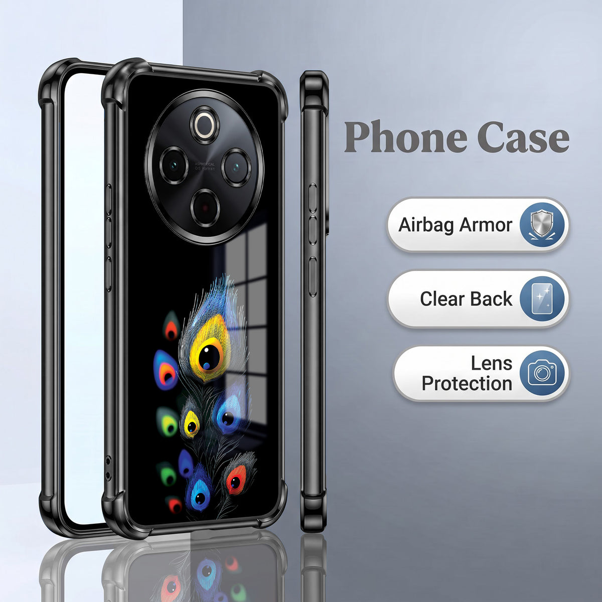 Vivo T4 5G Multi-Feather Peacock Airbags Printed Back Case