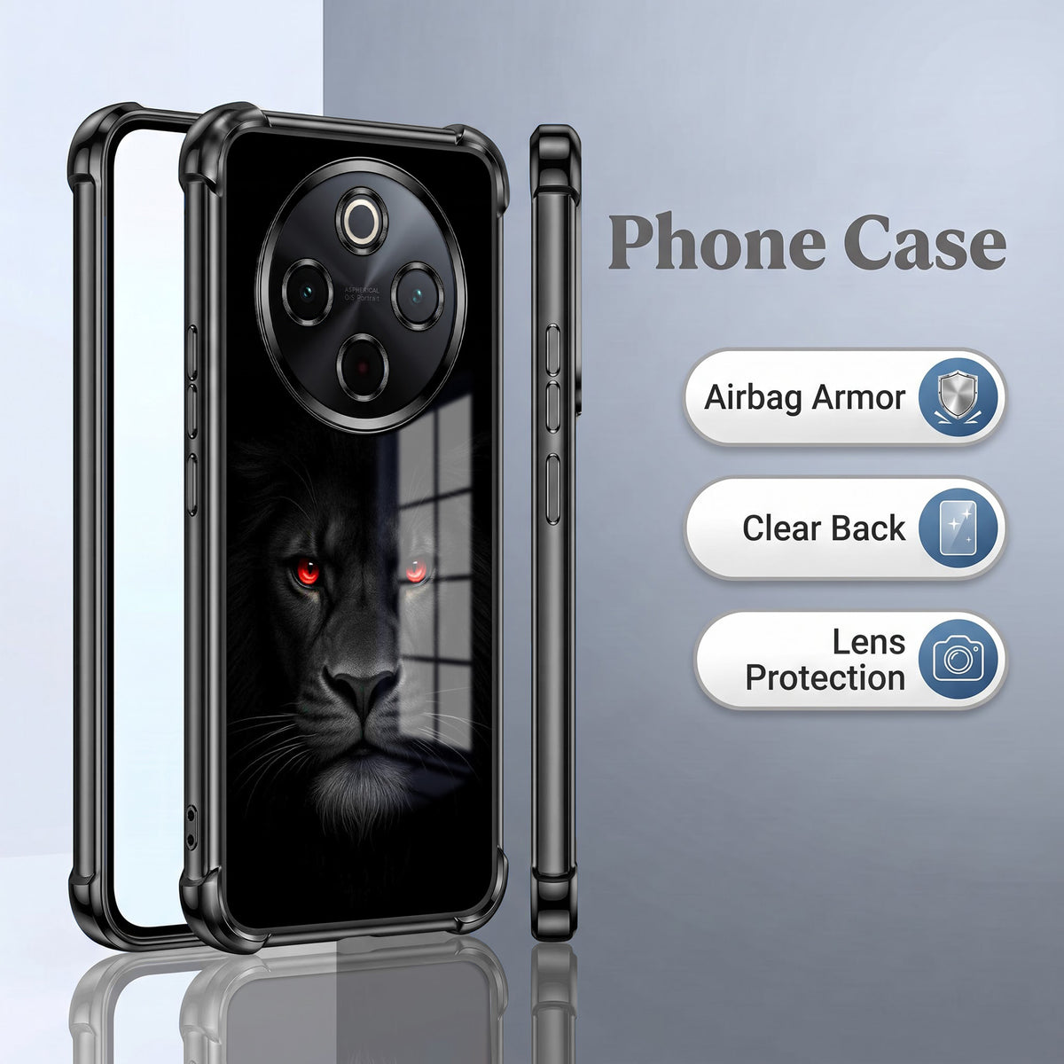 Vivo T4 5G Premium Black Lion Airbags Printed Back Case