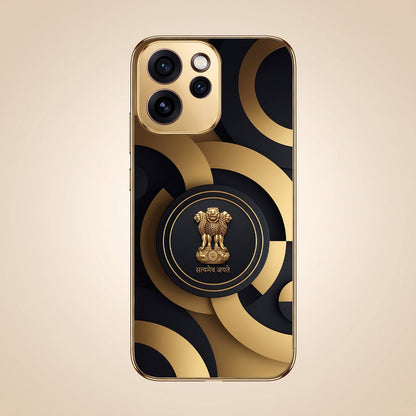 Oppo Reno 15 Pro Mini 5G Royal Emblem Gold Electroplated Glass Phone Back Case