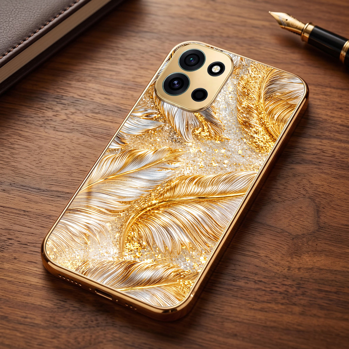 OnePlus Nord 6 5G Golden Feather Marble Gold Electroplated Glass Phone Back Case