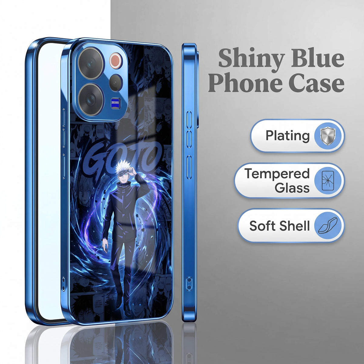Vivo V70 5G Jujutsu Kaisen Blue Electroplated Glass Phone Back Case