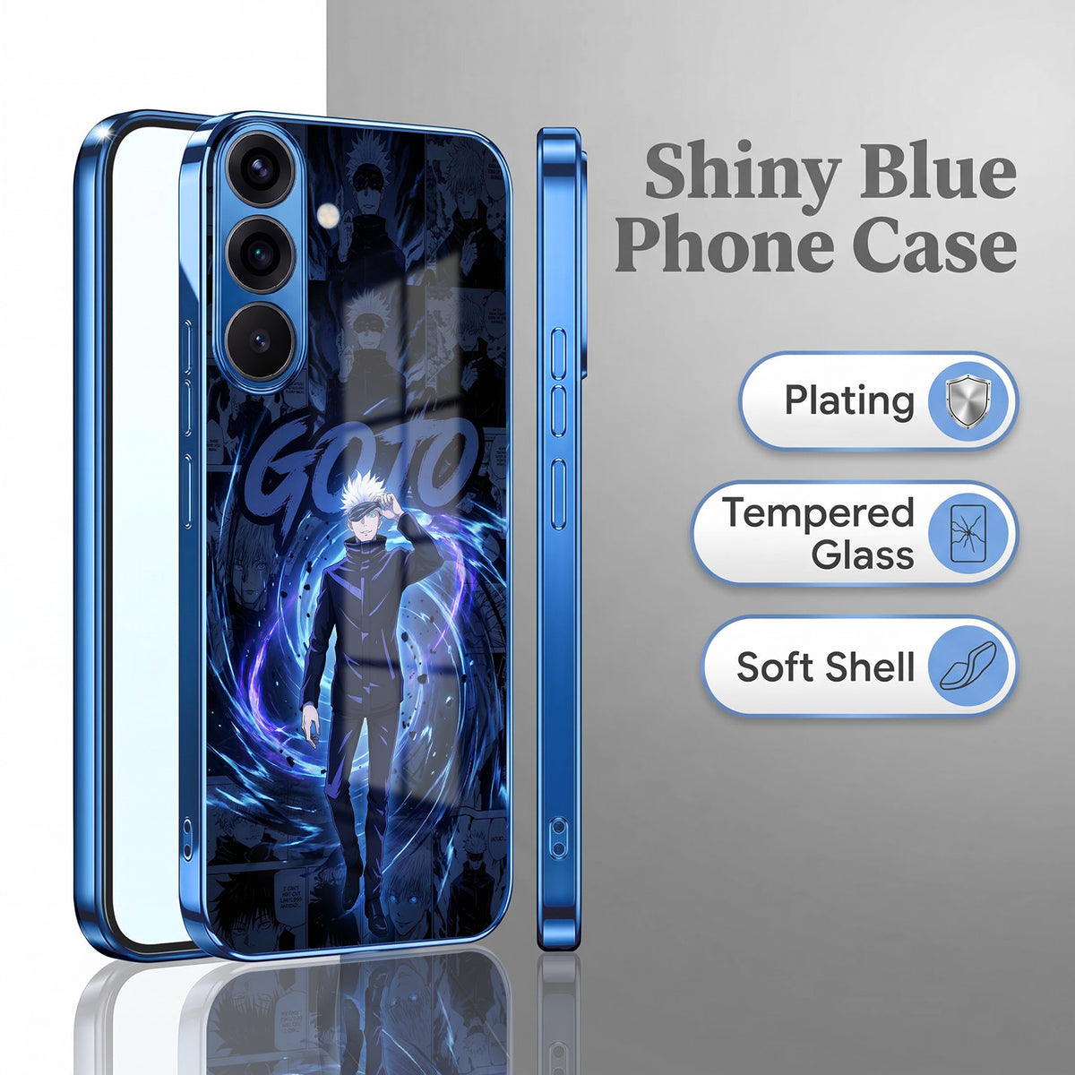 Samsung Galaxy A36 5G Jujutsu Kaisen Blue Electroplated Glass Phone Back Case