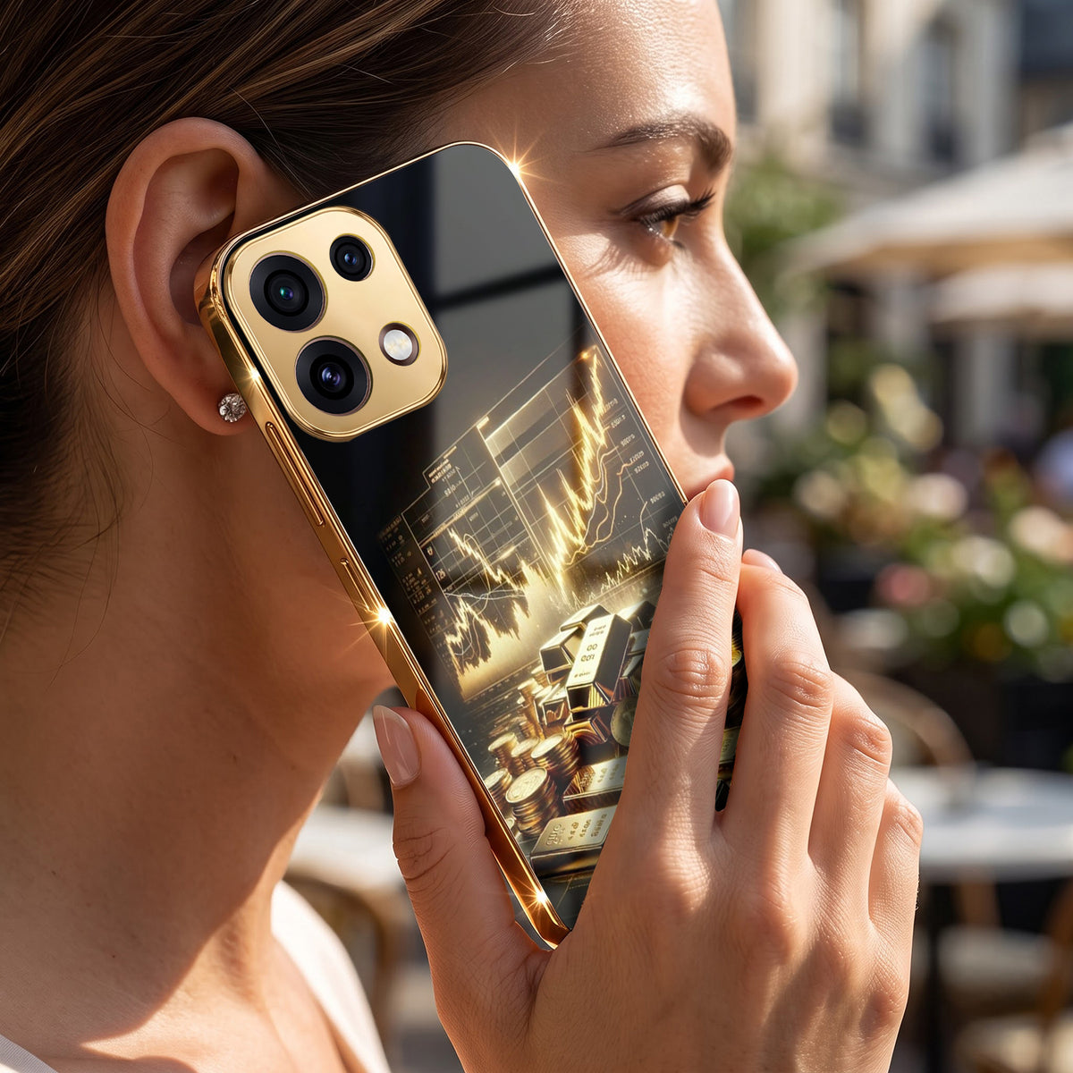 Oppo Reno 16C 5G Luxury Wealth Trader Gold Electroplated Glass Phone Back Case