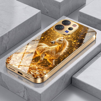 Vivo V70 5G Golden Horse Sparkle Gold Electroplated Glass Phone Back Case