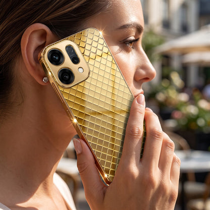 Oppo Reno 14 5G Golden Criss Cross Gold Electroplated Glass Phone Back Case