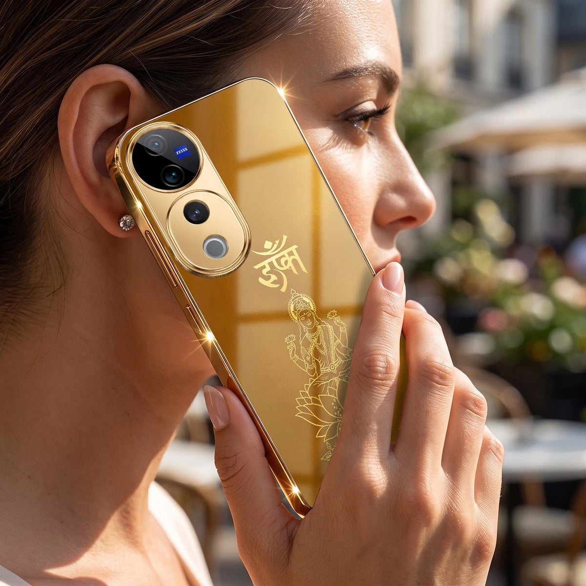 Vivo V40 Pro 5G Shree Lakshmi Divine Gold Electroplated Glass Phone Back Case