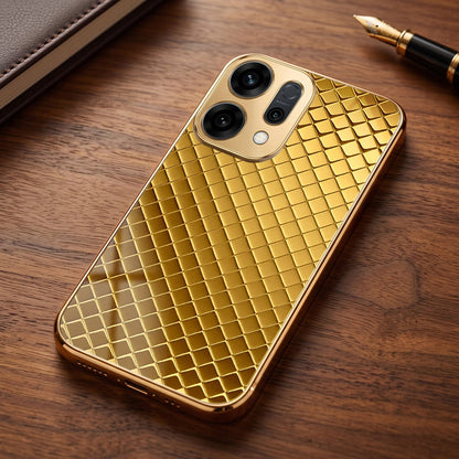 Oppo Reno 14 5G Golden Criss Cross Gold Electroplated Glass Phone Back Case