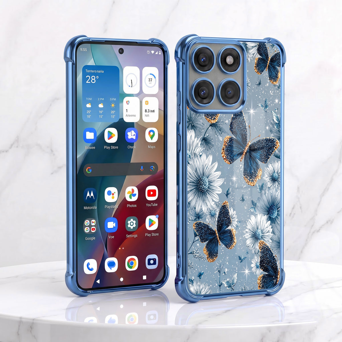 Motorola Edge 60 Pro 5G Blue Butterfly Floral Airbags Printed Back Case