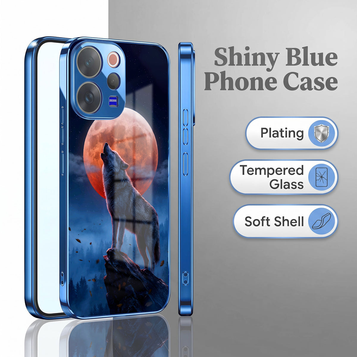 Vivo V70 5G Lunar Wolf Blue Electroplated Glass Phone Back Case