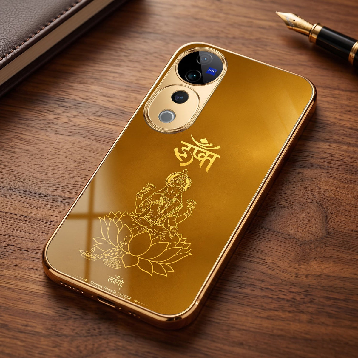 Vivo V40 Pro 5G Shree Lakshmi Divine Gold Electroplated Glass Phone Back Case