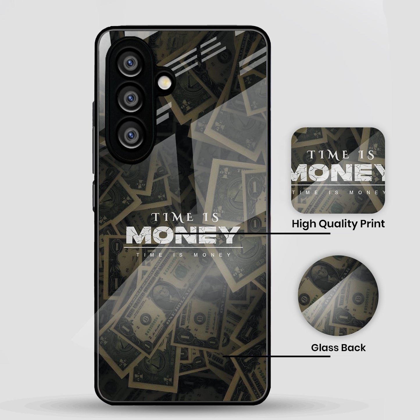 Samsung Galaxy A56 Premium Acrylic Shockproof Glass Back Case (Time Is Money)
