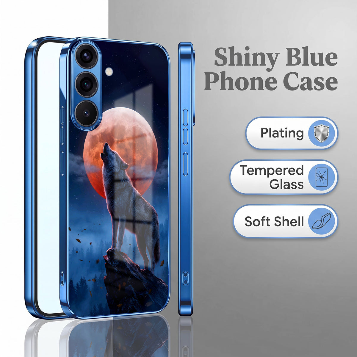 Samsung Galaxy A56 5G Lunar Wolf Blue Electroplated Glass Phone Back Case
