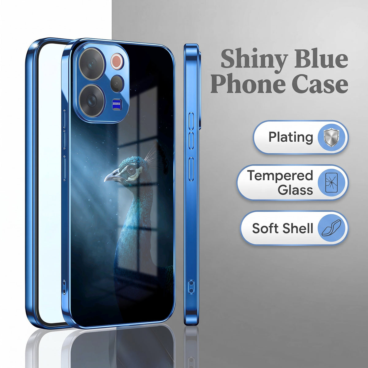 Vivo V70 5G Royal Peacock Blue Electroplated Glass Phone Back Case