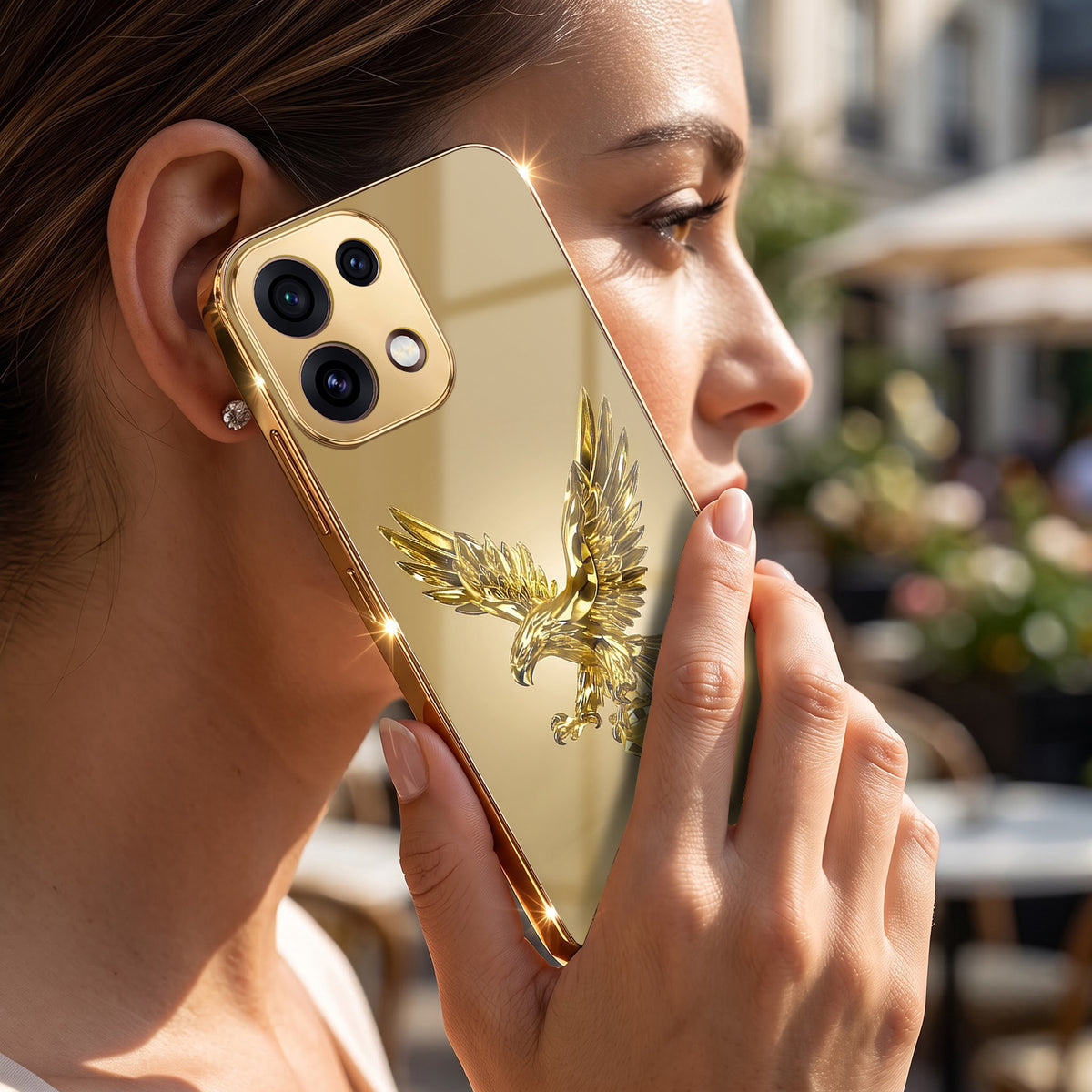 Oppo Reno 16C 5G Golden Eagle Gold Electroplated Glass Phone Back Case