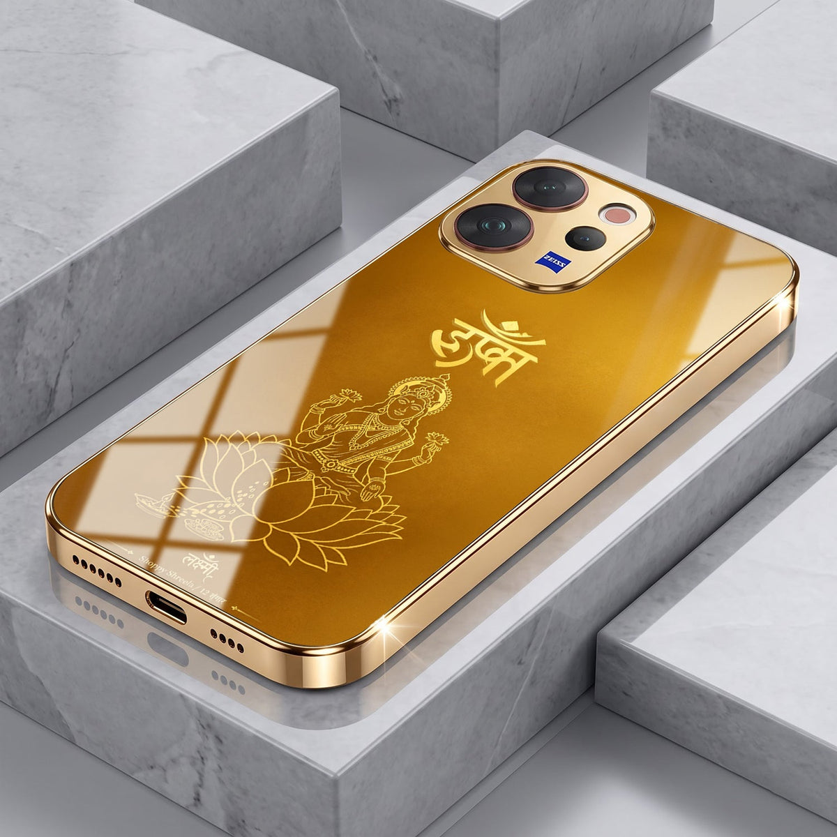 Vivo V70 5G Shree Lakshmi Divine Gold Electroplated Glass Phone Back Case