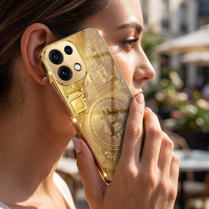 Oppo Reno 16C 5G Bitcoin Gold Electroplated Glass Phone Back Case